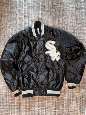 Vintage DeLong Black Nylon Chicago White Sox Jacket with White Embroidered Patch